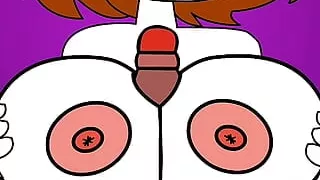 Busty hentai, plays with her tits and sucks her