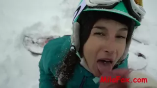 Hotly Sucked A Dick Snowboarder In The Woods In The Frost. Sperm On Face - Mila Fox