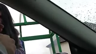 Busty brunette gets picked up before pissing outdoors