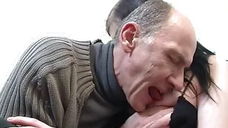 Brunette teen gets fucked by old fella