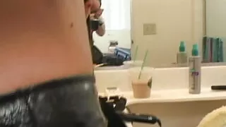 Old man gets ass pegged by a busty mistress and eats his cum from the toilet