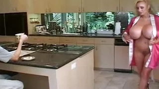 Horny MILF with huge boobs satisfies her stepson