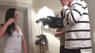 Long legged babe wearing stockings gets ass fucked at casting