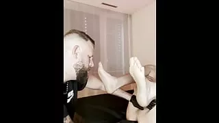 Master Lars penetrates his submissive sub with his finger and dildos while he is in chasity