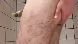 Cute Twink Boy Trains Ass with a BBC dildo in gay bathroom locked in Chastity