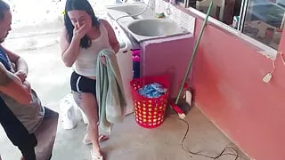 The boss left and the maid couldn't resist my erect dick