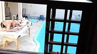 She went to get a massage by the pool and ended up getting a handjob and blowjob