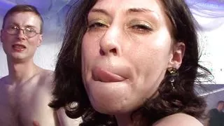 Hot milf sucks 2 cocks and gets fucked hard