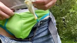 Jerking in a park with used condom from cruising area