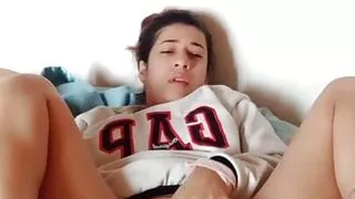 horny young girl masturbates after doing her homework