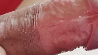 Close-up on 360 degree camera on boy's big cock when he wakes up.