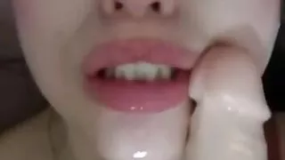 Rubber Cock Blowjob - I pleasure myself with the rubber cock.