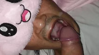 Devouring daddy's hot cum! After college, sissy femboy got hungry and decided to eat cum!