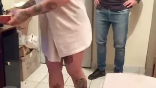 Naughty wife receives pizza in her room and pays the delivery man a good tip