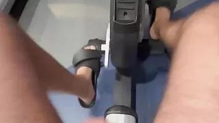 Jerking off on the gym bike.