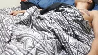 Horny stepsister lifts me up with a blowjob and gets under my sheets -creampie