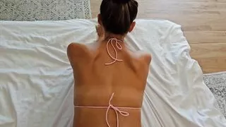 Stranger in a Pink Swimsuit Passionately Pushes Herself on a Cock