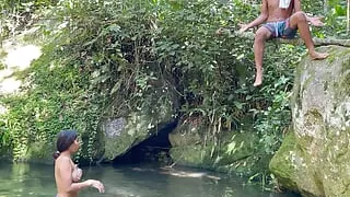 I fuck unknown Latin girl while taking a nice bath in the lake