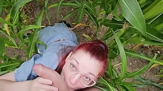 Blowjob and facial in a corn field