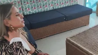 The neighbor asks to borrow Rioc's phone and ends up sucking and talking on his cock