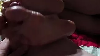 Amateur Perfect Toejob with White Nails and Cum