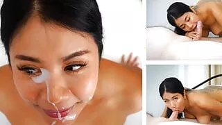 Asian Wife in Pink Panties gets a Facial