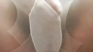Wife finger fucking her vagina under stockings is wet from hot