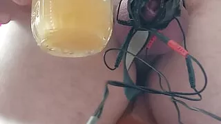 I'm cum 10th time. It's my record. Electro stime cum. Sex toy. Amazing electro cum. Honey and cum together. Eating sperm.