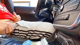 I jerk off in the car in front of the security girl and I call her to help me finish and she accepts