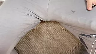 Huge cock hands free cumshot in pants