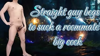 A straight handsome guy begs to suck his roommate's big cock and ask him if he can be his cock sucker and cum swallower