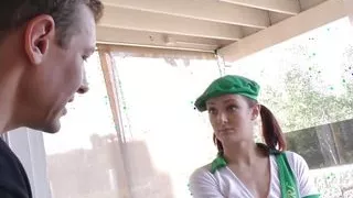 The Guy Slaps the Toned Ass of the Brunette Andi in a Doggy Style Position