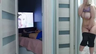 Stepdaughter with big tits spies on stepdad