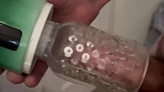 Solo British bi curious using thrusting machine.