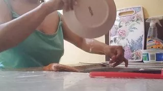 Washing Dishes Makes Me Horny The Neighbor Watches Me Through The Window And I Show Him My Big Tits