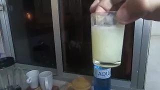 Girlfriend drinks a lots of saved cum from a shotglass