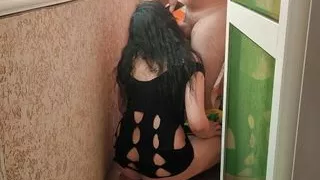 My wife joked in the balcony we saw our neighbor she came to us she wants to get fucked she also