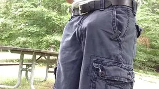 Here I am jacking off at the public park on the picnic table, standing sitting and cumming. Cargo shorts and boxers, wifebeater