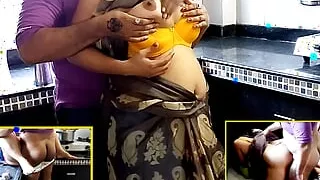 A hungry husband and a Sexy wife have sex in the kitchen at home. - Hindi Talk story