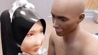 Cheating hijab maid fucked hard by lady boss