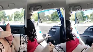 Risky blindfolded while outdoors