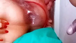 She stood with her legs up on the sofa, while I came deep inside her tight ass, all the cum ran out of her ass