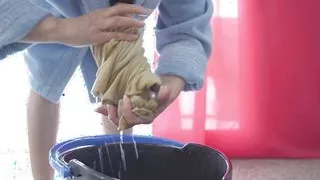 Maid Washes the Floor Peeking Panties Close-up