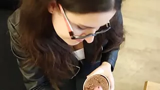 British 18 Year Old Eats Ice Cream With Cum Topping