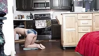 Goddess Aurora Willows Cleaning the Floor in Shorts, custom Order