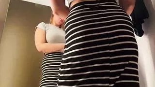 Fingering tight pussy in public changing room