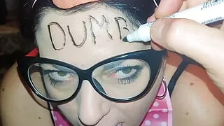 Submissive wife worships cock in pig outfit