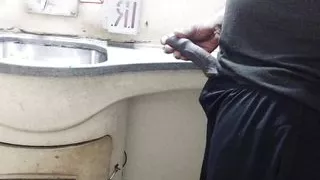 Desi guy jerking off in public train - Train bathroom sex