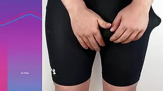 Huge cock hands free anal vibrator cumshot in tight pants