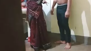 Desi sister-in-law was working when suddenly the brother-in-law started leaving from behind